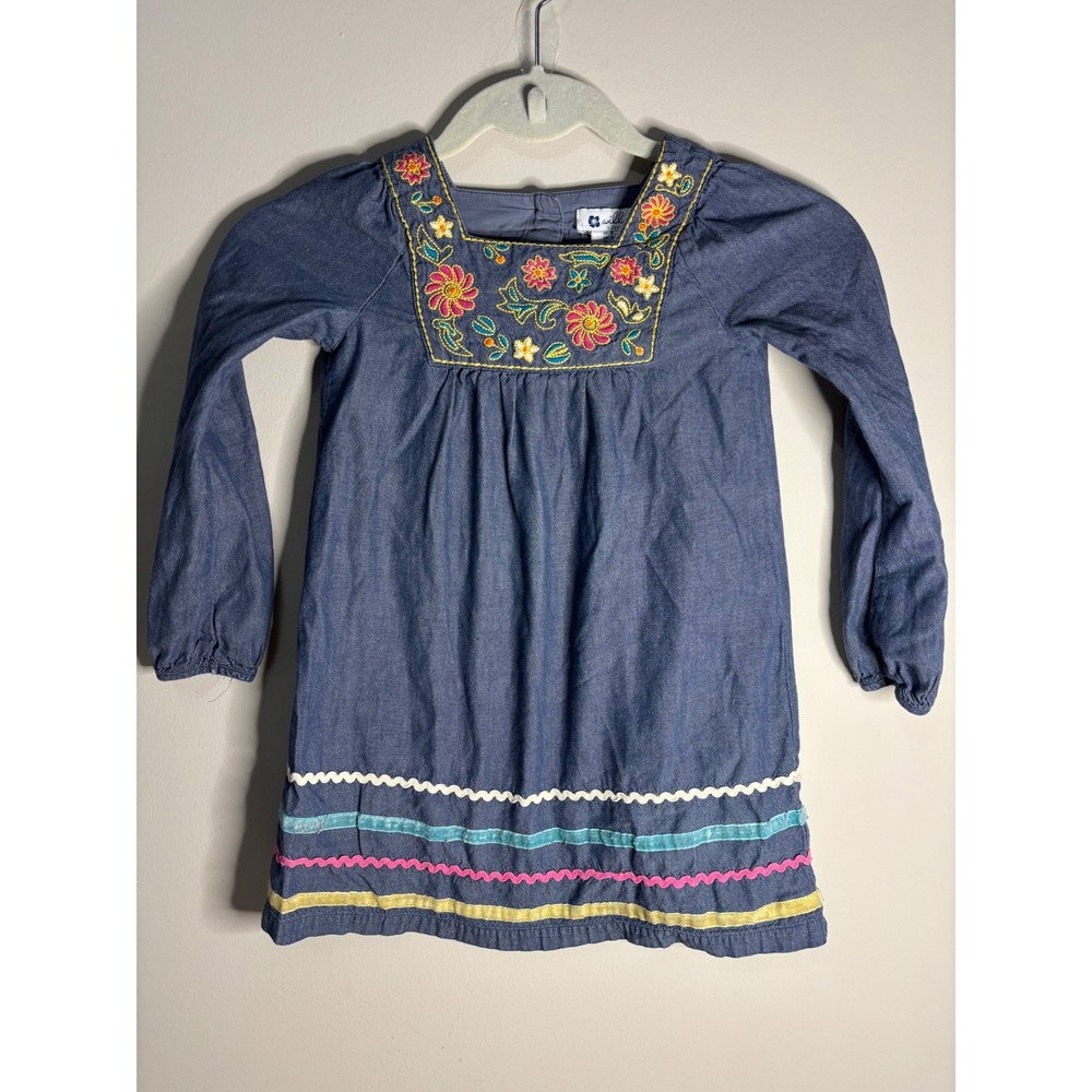 Willow Blossom Denim Embroidered Floral Dress‎ Girls Size 5 Long Sleeve